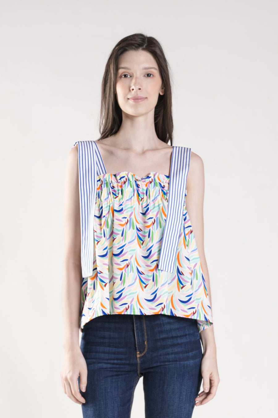 TARANEE Top with Draped Straps (Multi + Stripes)