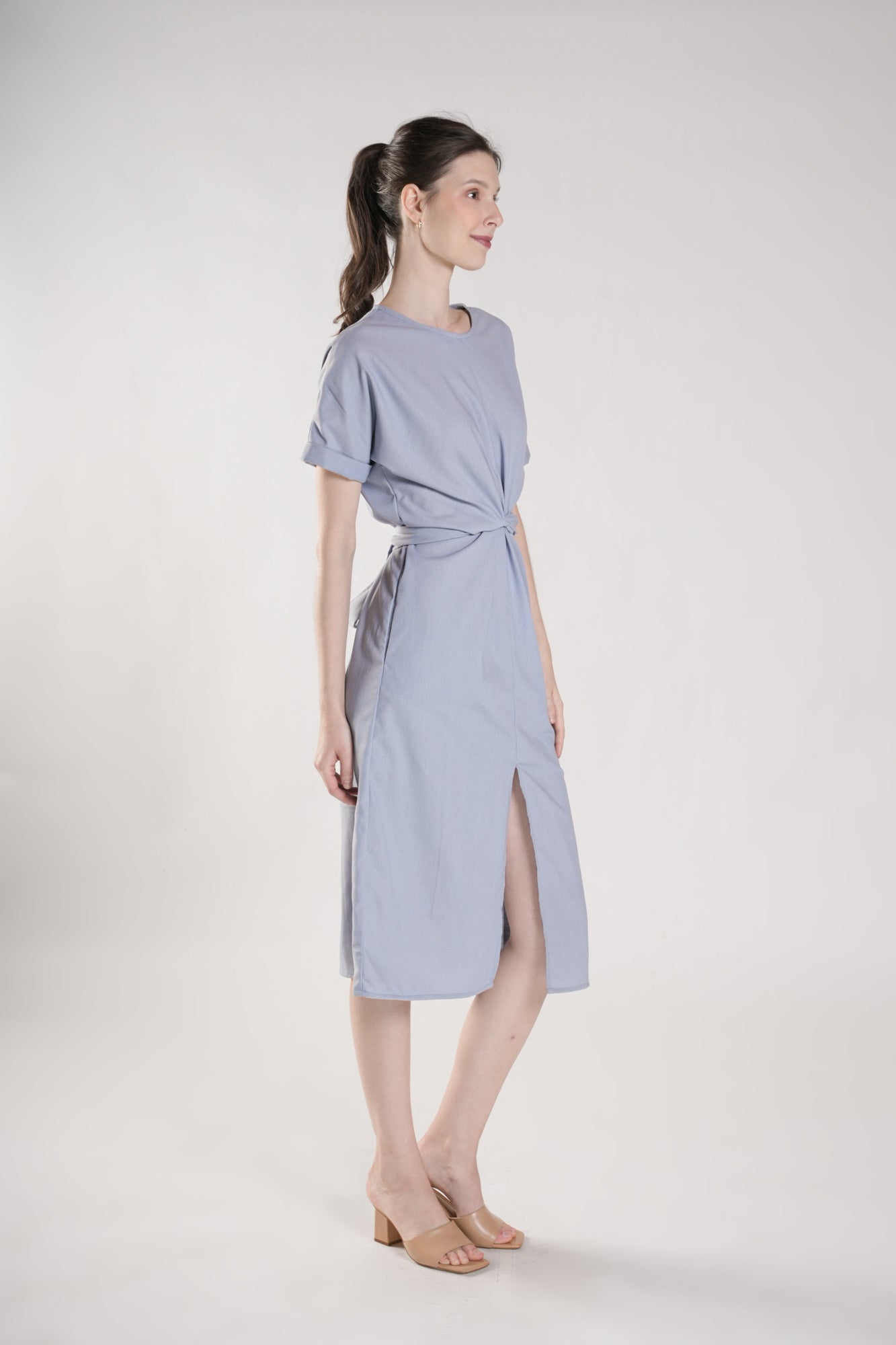 ANAMALAI Twist Front Slit Dress (SLATE BLUE)