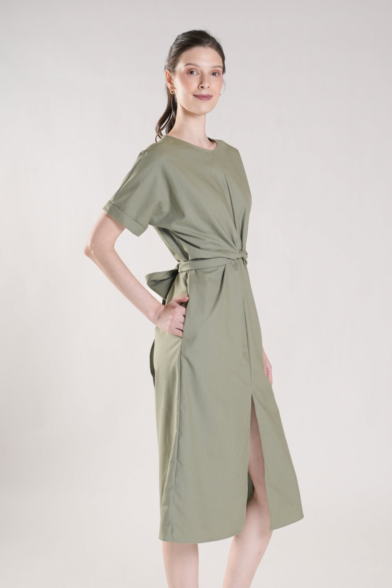 ANAMALAI Twist Front Slit Dress (SAGE GREEN)