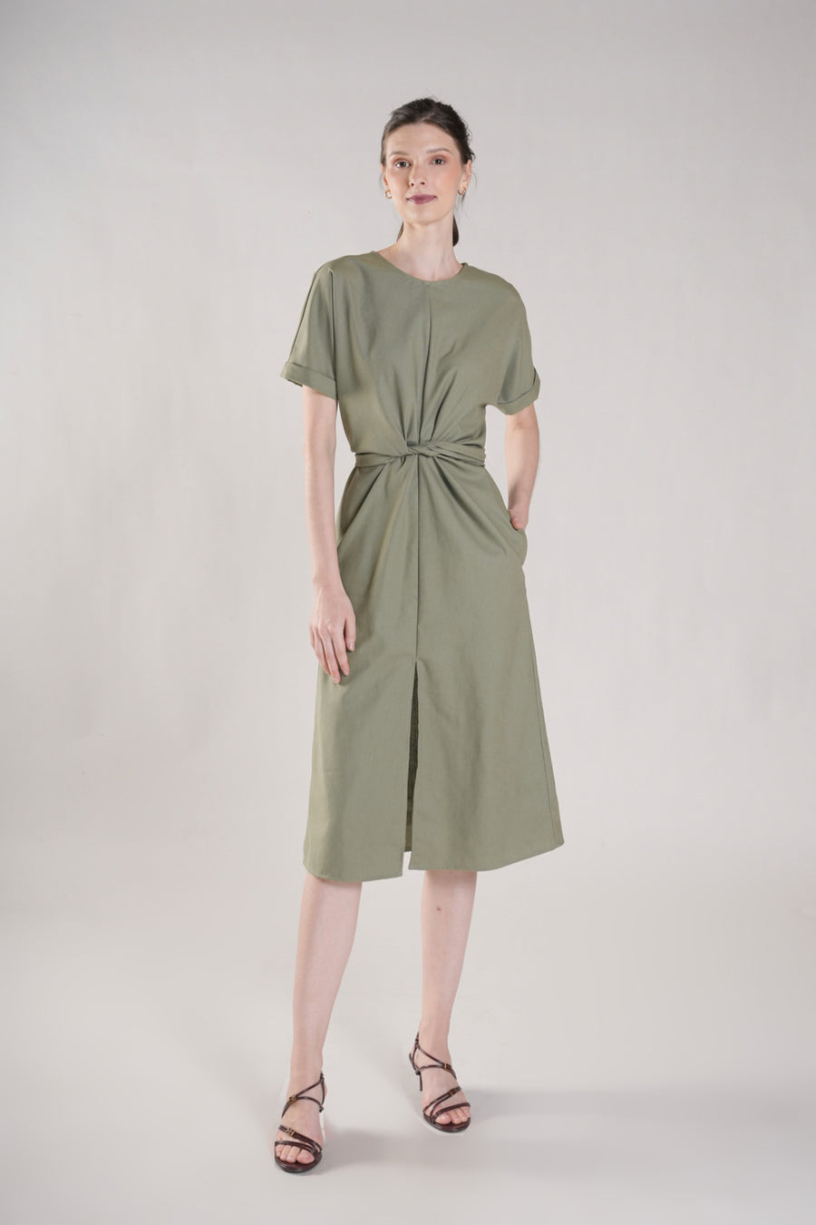 ANAMALAI Twist Front Slit Dress (SAGE GREEN)