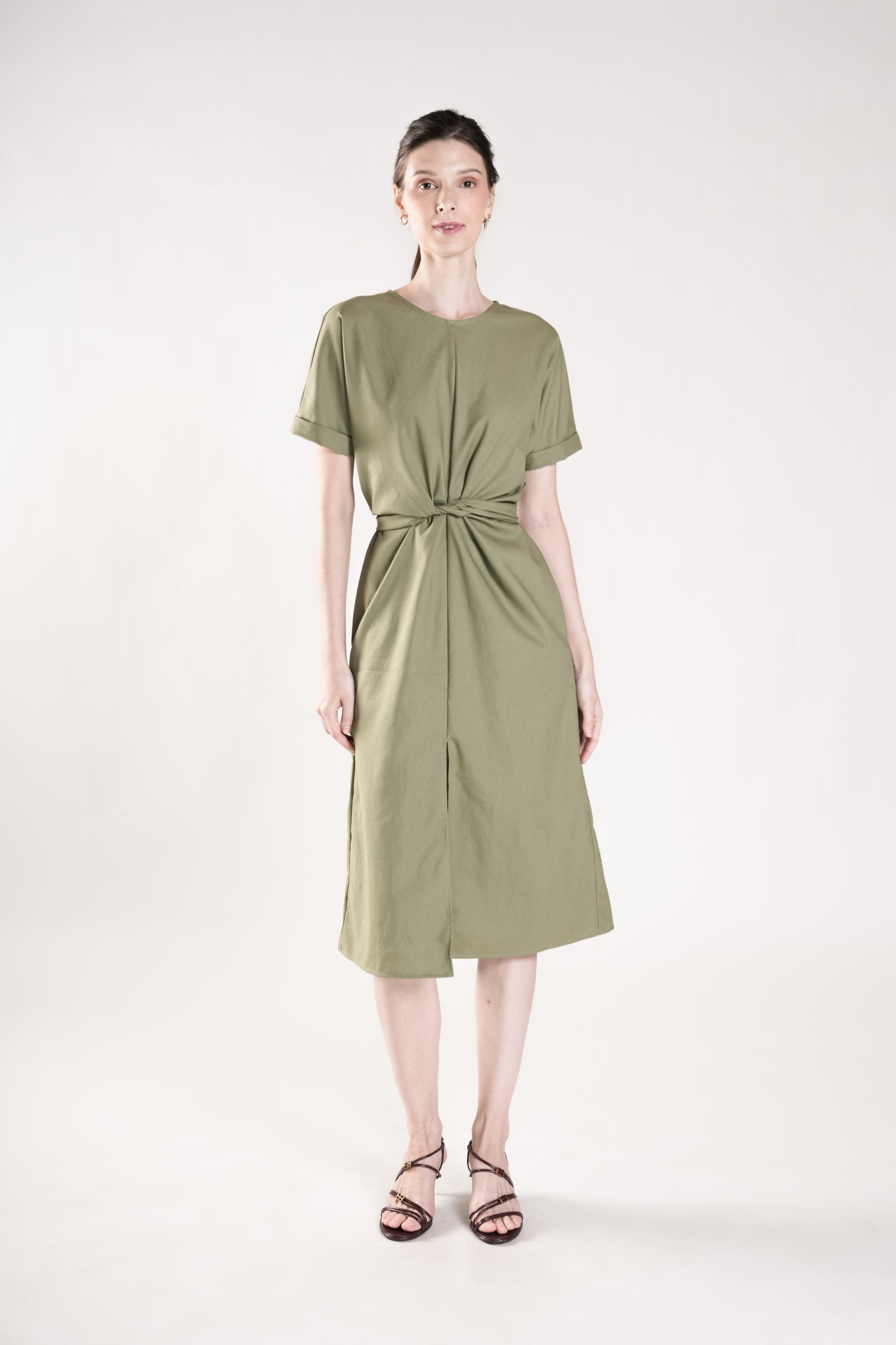 ANAMALAI Twist Front Slit Dress (SAGE GREEN)