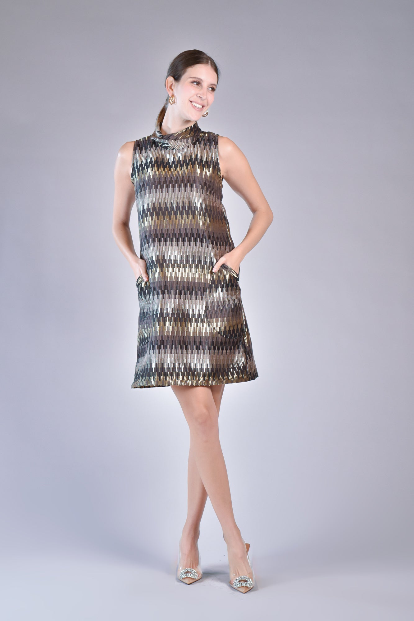 ARPOADOR Cowl Neck Dress (Earth Metallic)