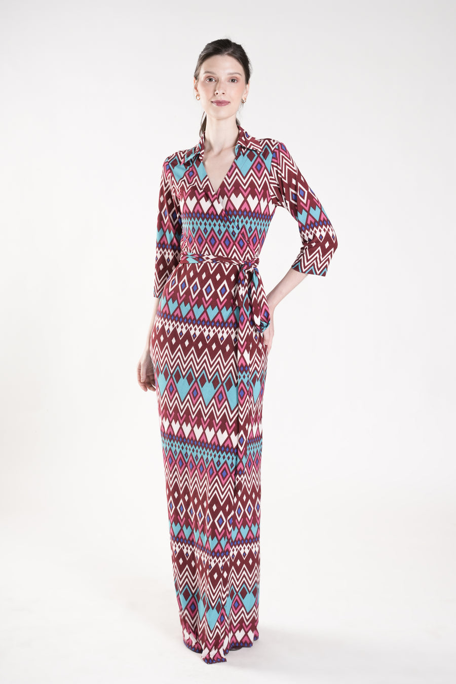 BRADELL Maxi Wrap Dress (Wine Multi)