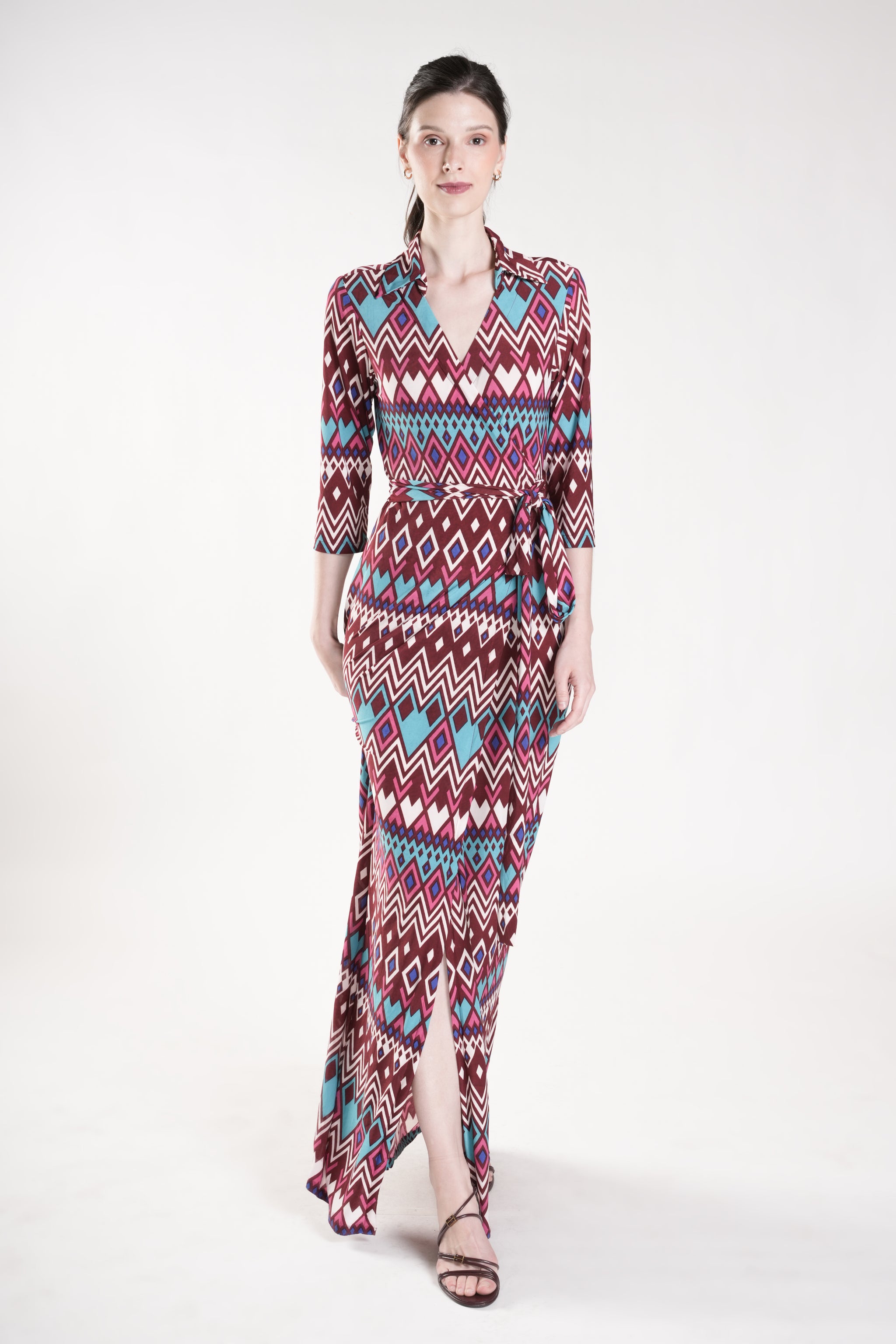 BRADELL Maxi Wrap Dress (Wine Multi)