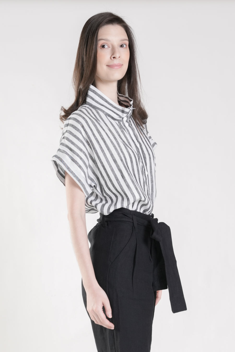 CHARLOTTE High Neck Button Down Top (BLACK)