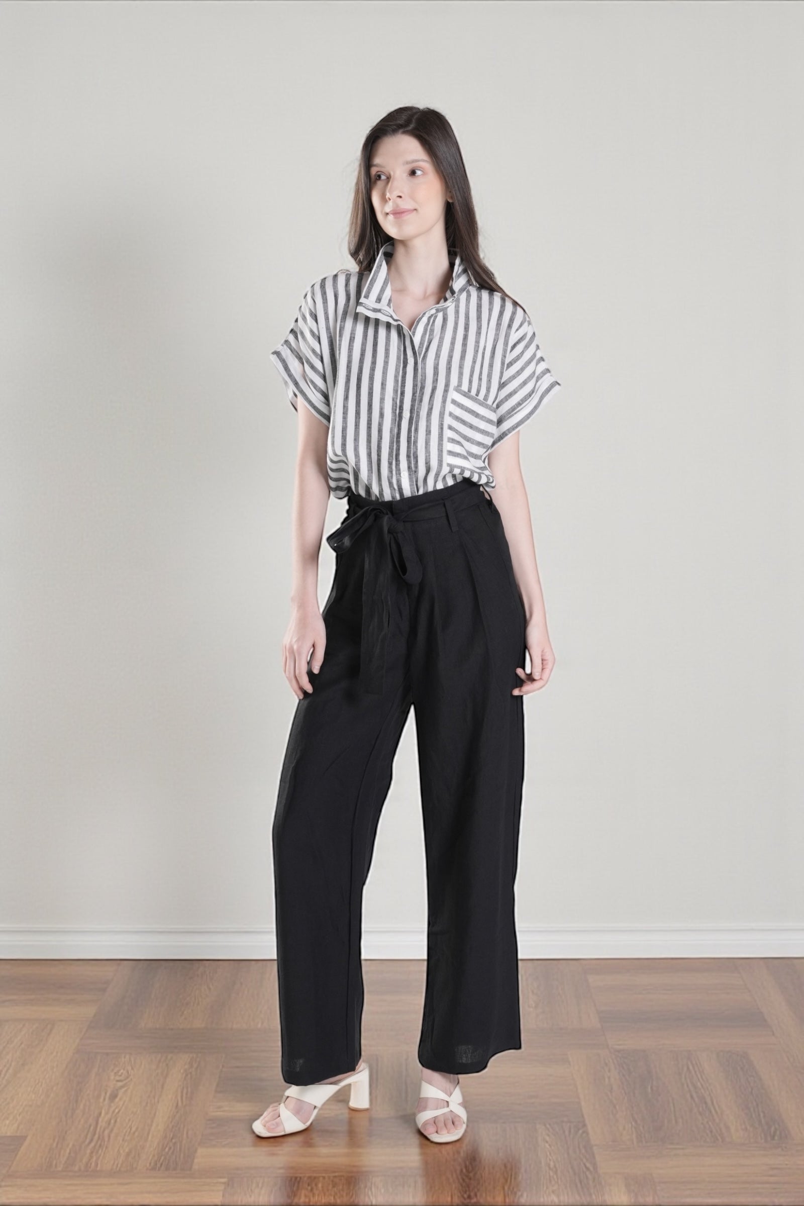 CHARLOTTE High Neck Button Down Top (BLACK)