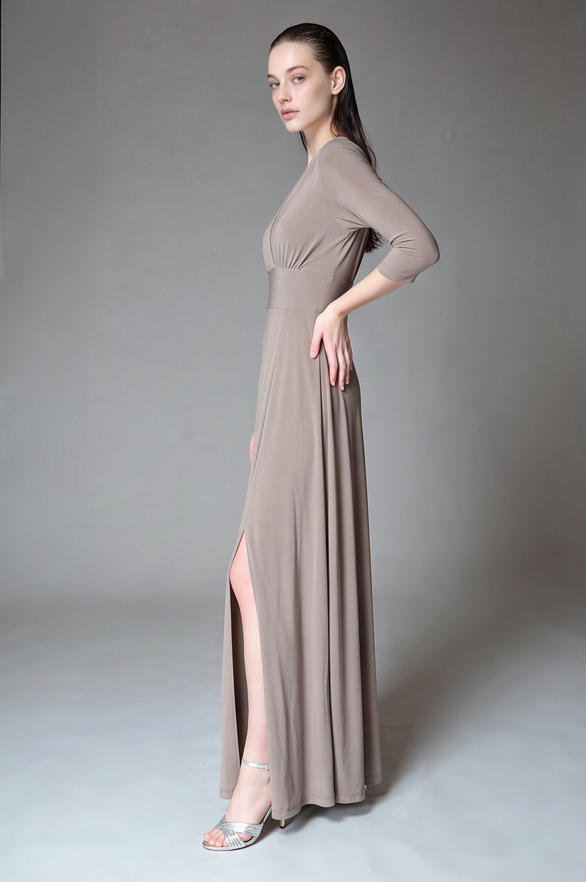 VERBENA V Neck Gown with Slits