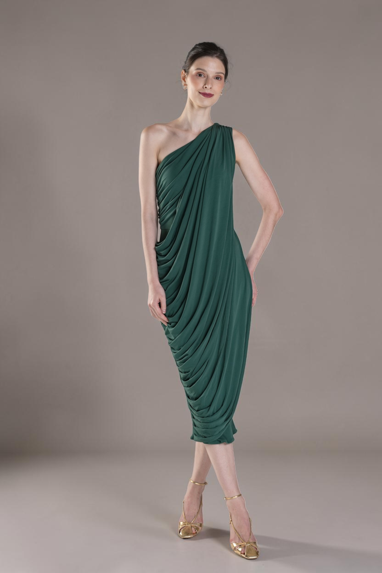 ROSIERS Asymmetrical Draped Midi Dress
