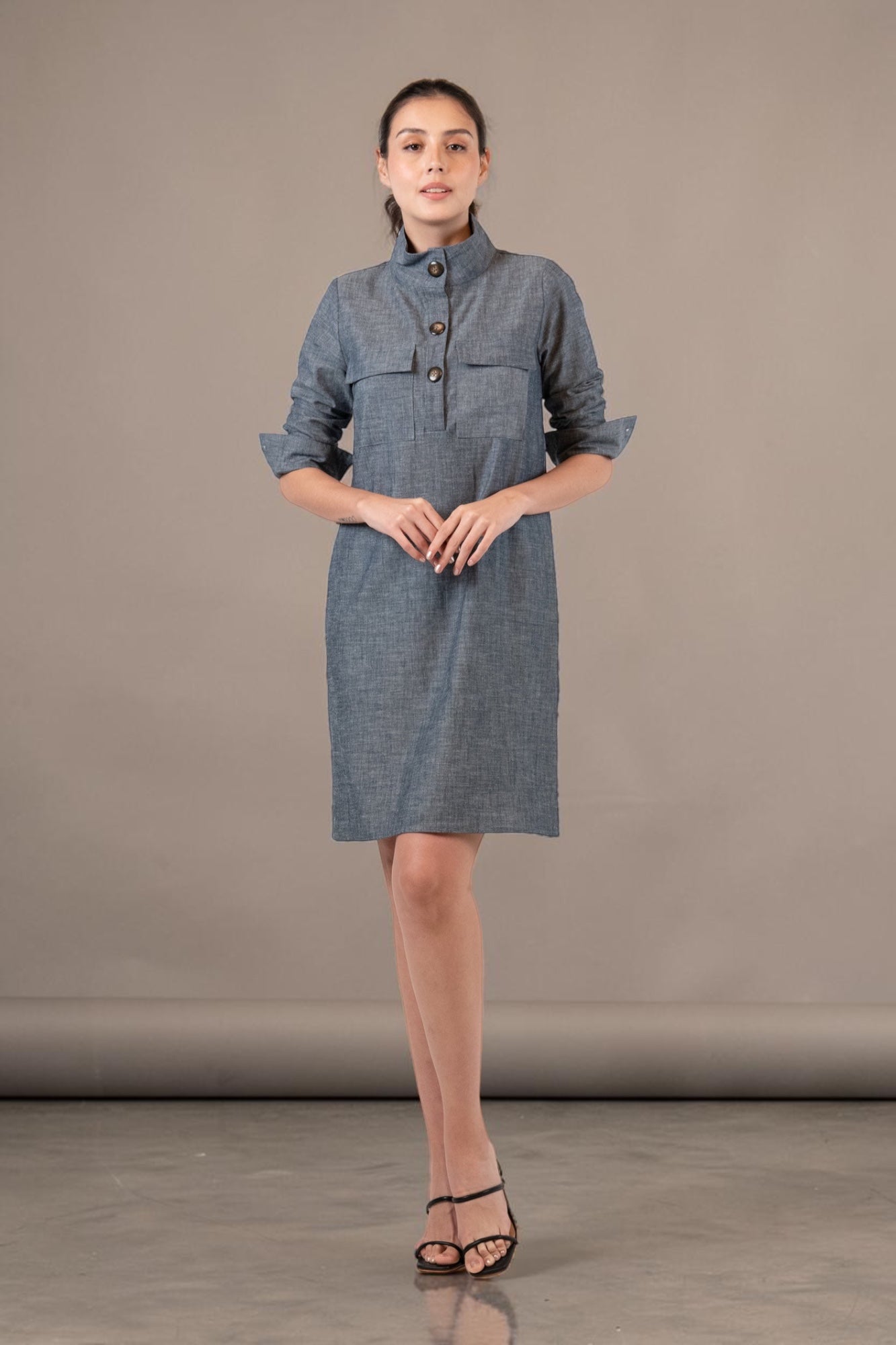 TAYLOR High Neck Dress (Chambray)