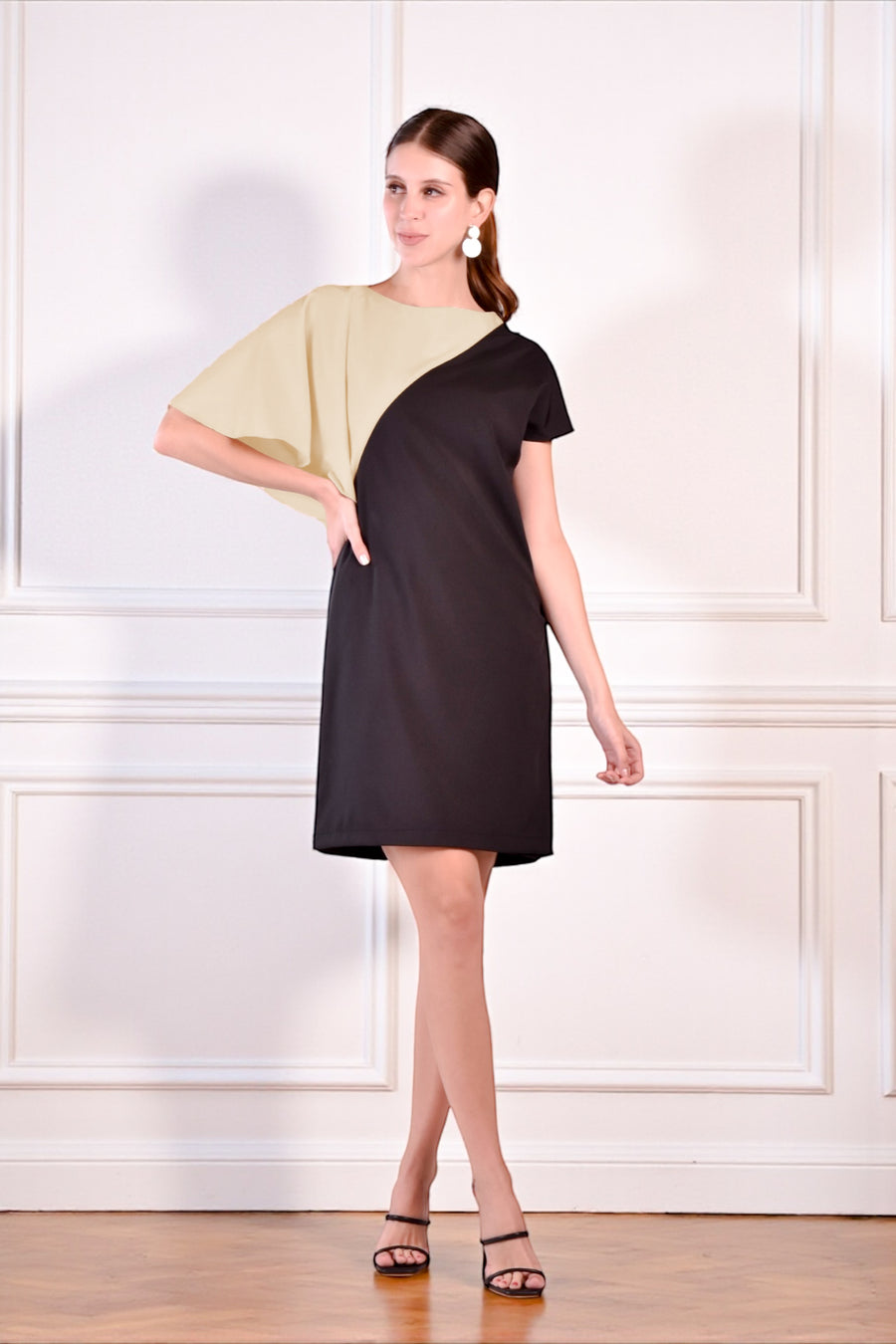 LORENA Colorblocked Asymmetrical Dress (Black and Toffee)