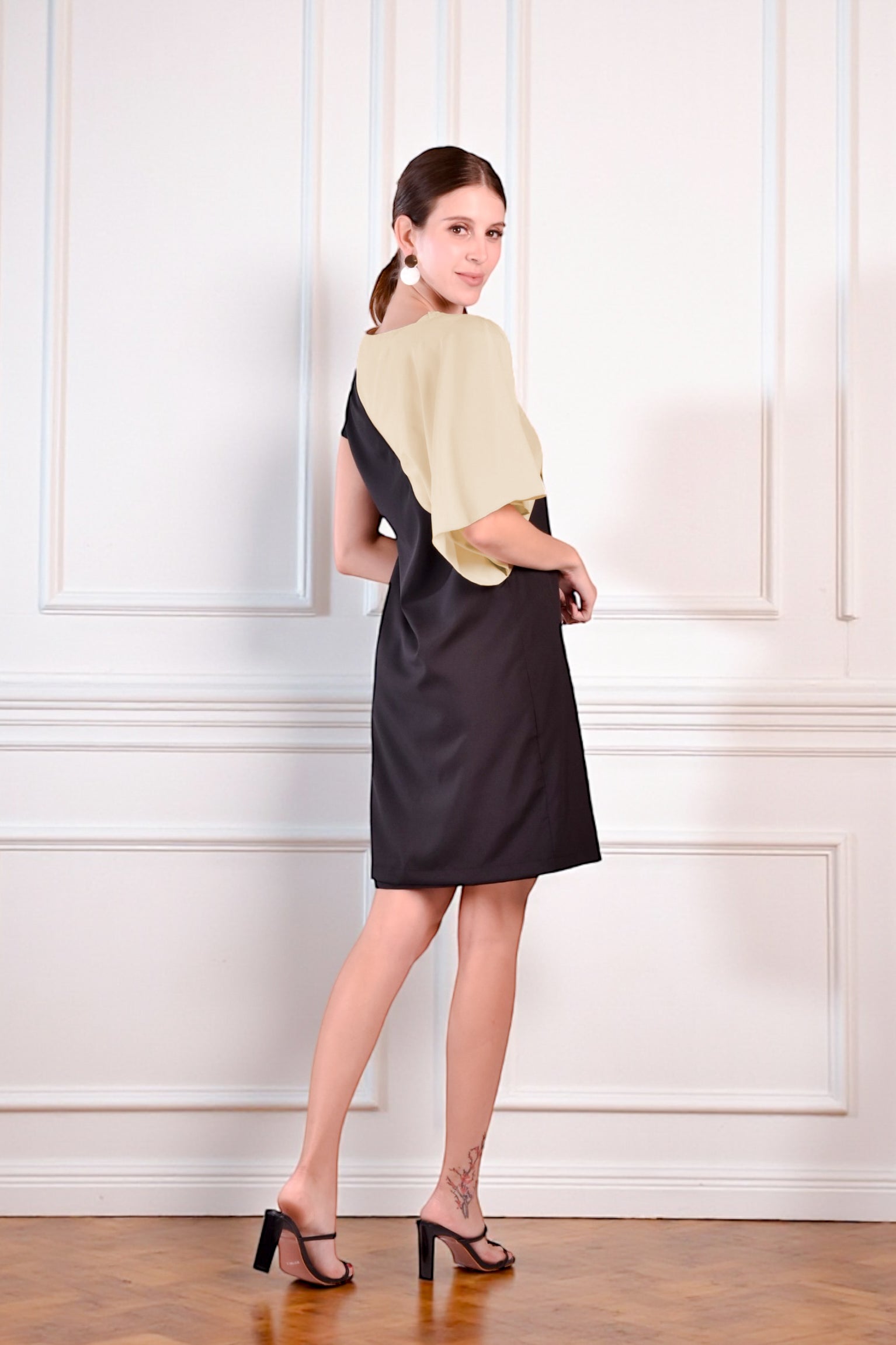 LORENA Colorblocked Asymmetrical Dress (Black and Toffee)