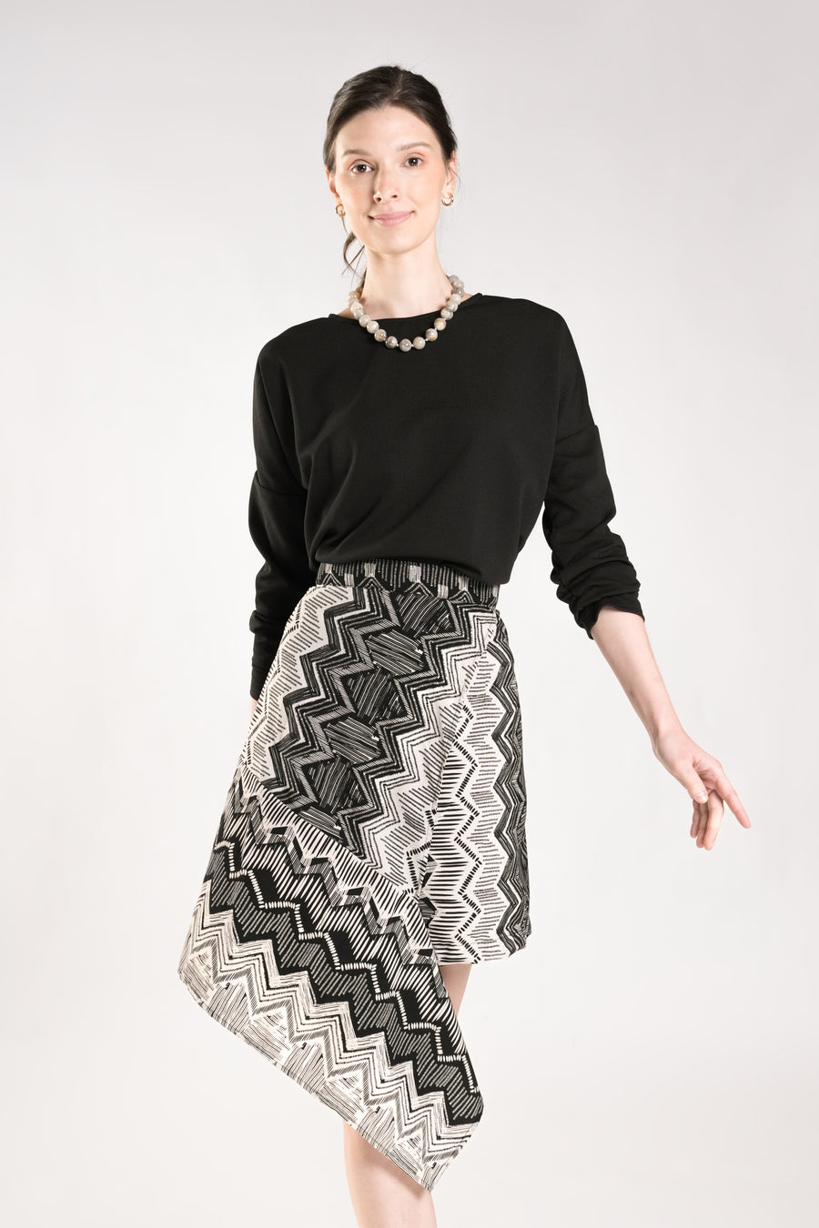 MINERVE A-line Skirt (Black Printed)
