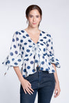 TULLY Drawstring Top (BLUE AND WHITE POLKA)