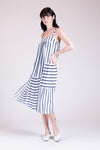 FOXGLOVE Cutout Midi Dress (Blue Stripes)