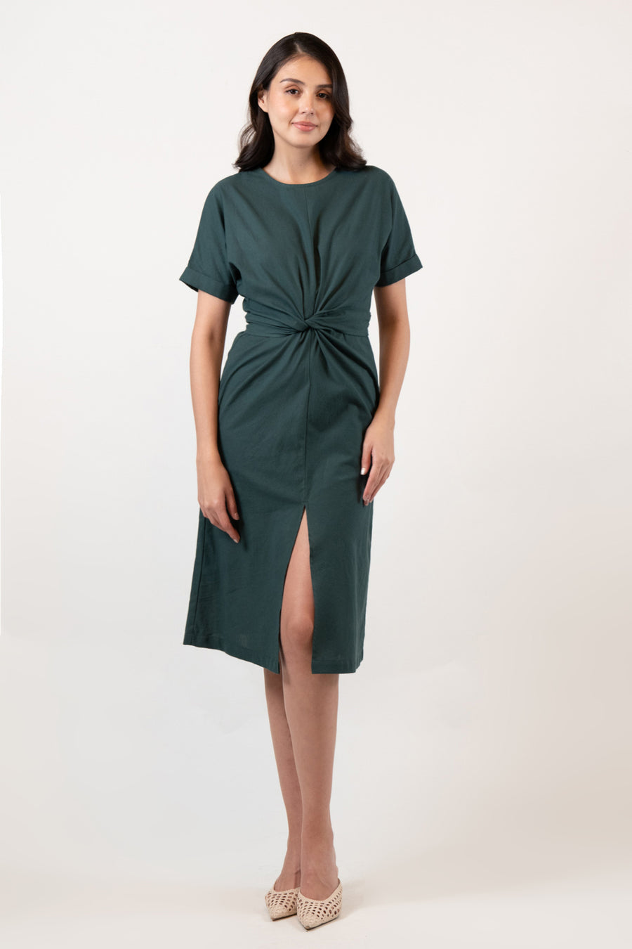 ANAMALAI Twist Front Slit Dress (Forest Green)