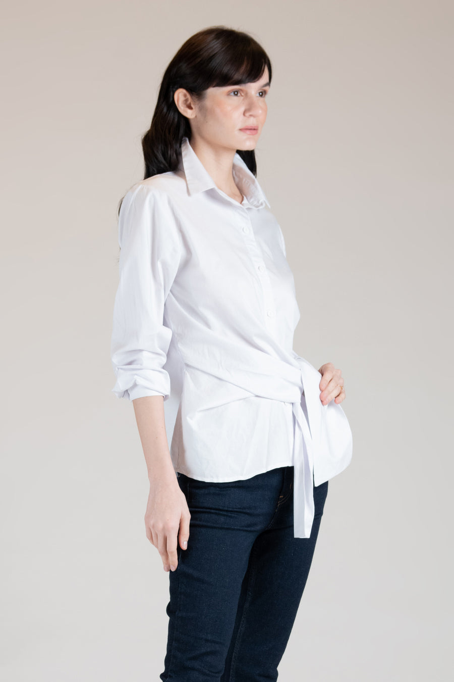 ARLES Draped Tie Shirt (Off White)