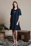 BRADFORD Butterfly Sleeve Dress (NAVY LINEN)