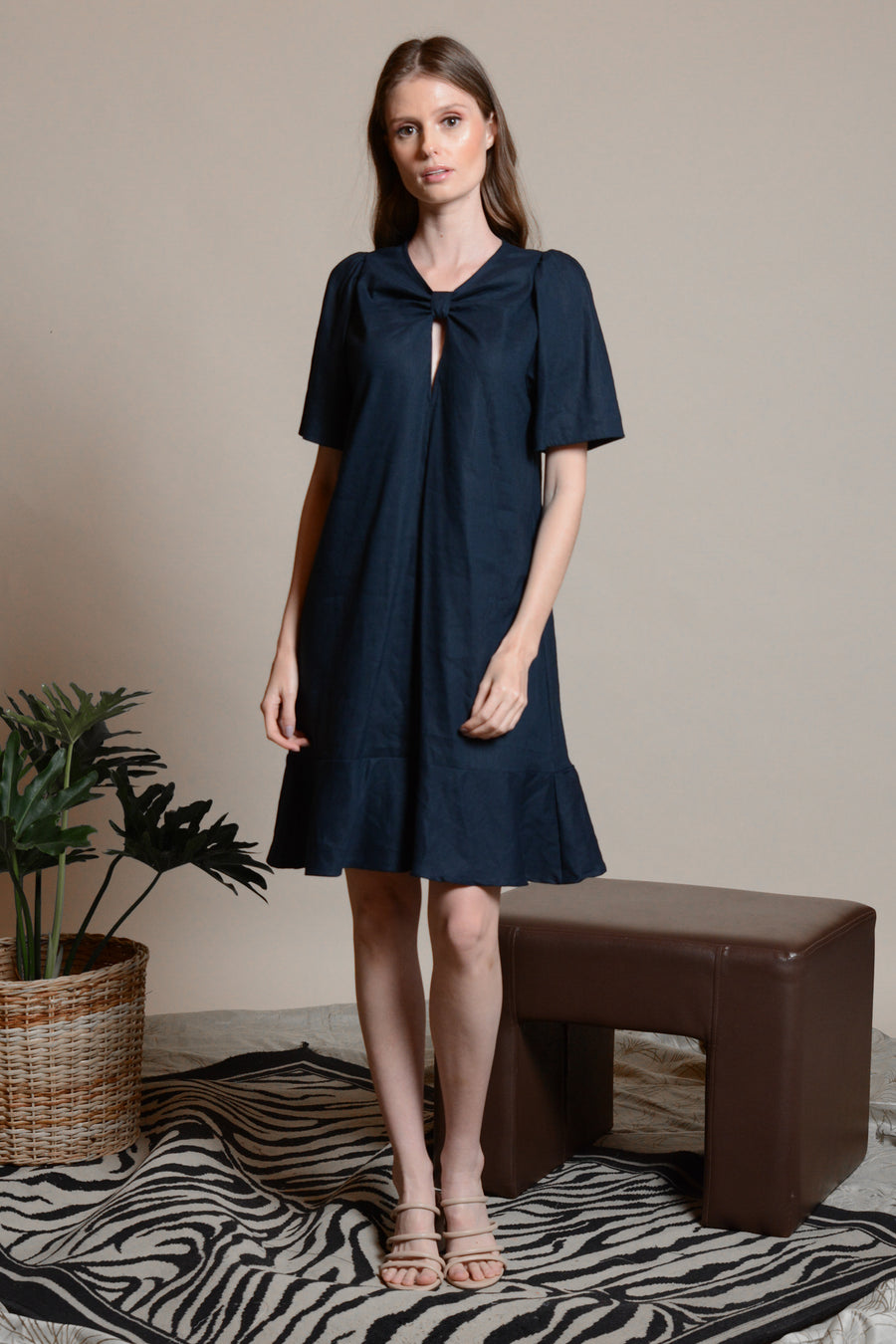 BRADFORD Butterfly Sleeve Dress (NAVY LINEN)