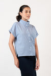 CHARLOTTE High Neck Button Down Top (Blue)