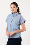 CHARLOTTE High Neck Button Down Top (Blue)
