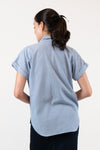 CHARLOTTE High Neck Button Down Top (Blue)