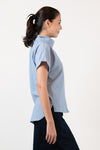 CHARLOTTE High Neck Button Down Top (Blue)