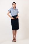 CHARLOTTE High Neck Button Down Top (Blue)