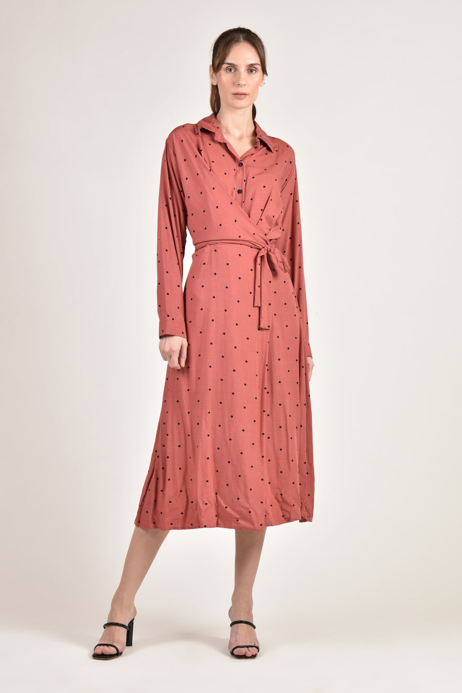 CORDELIA Faux Wrap Dress (Amber Polka Dot)