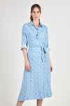 CORDELIA Faux Wrap Dress (Blue Polka Dot)