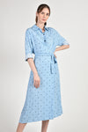 CORDELIA Faux Wrap Dress (Blue Polka Dot)