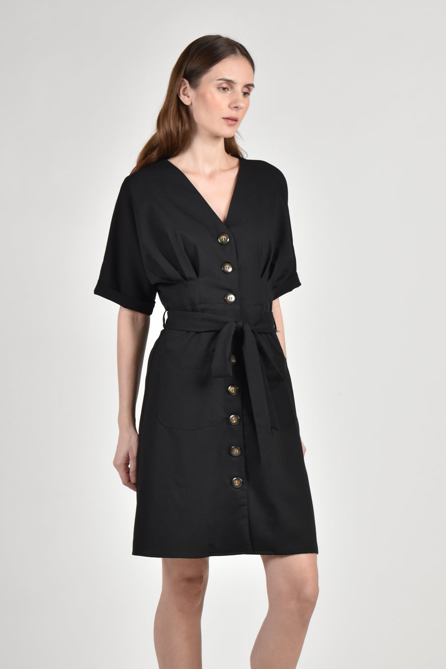 DELPHINE Dress with Belt (Black)