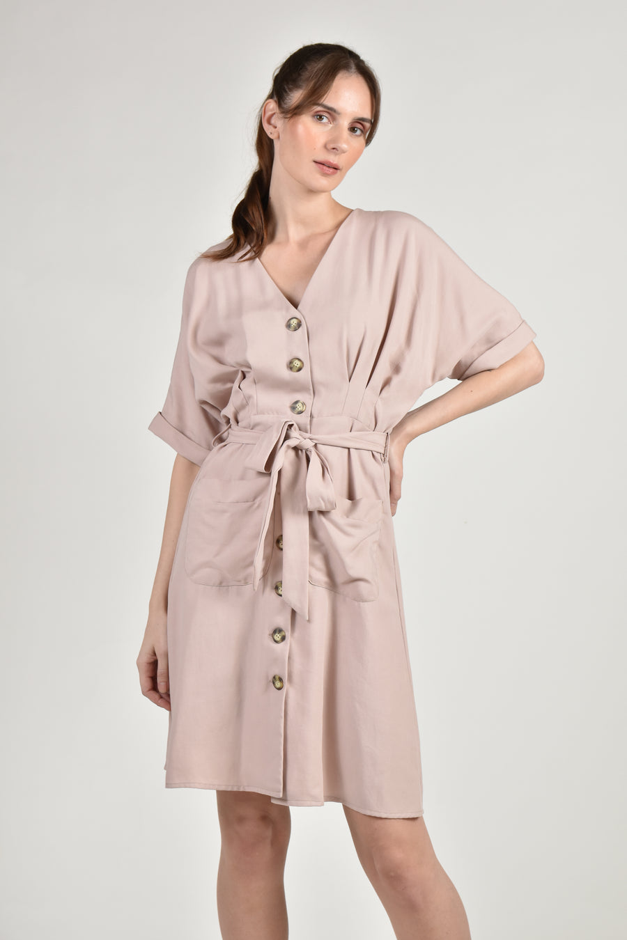 DELPHINE Dress with Belt (Blush)