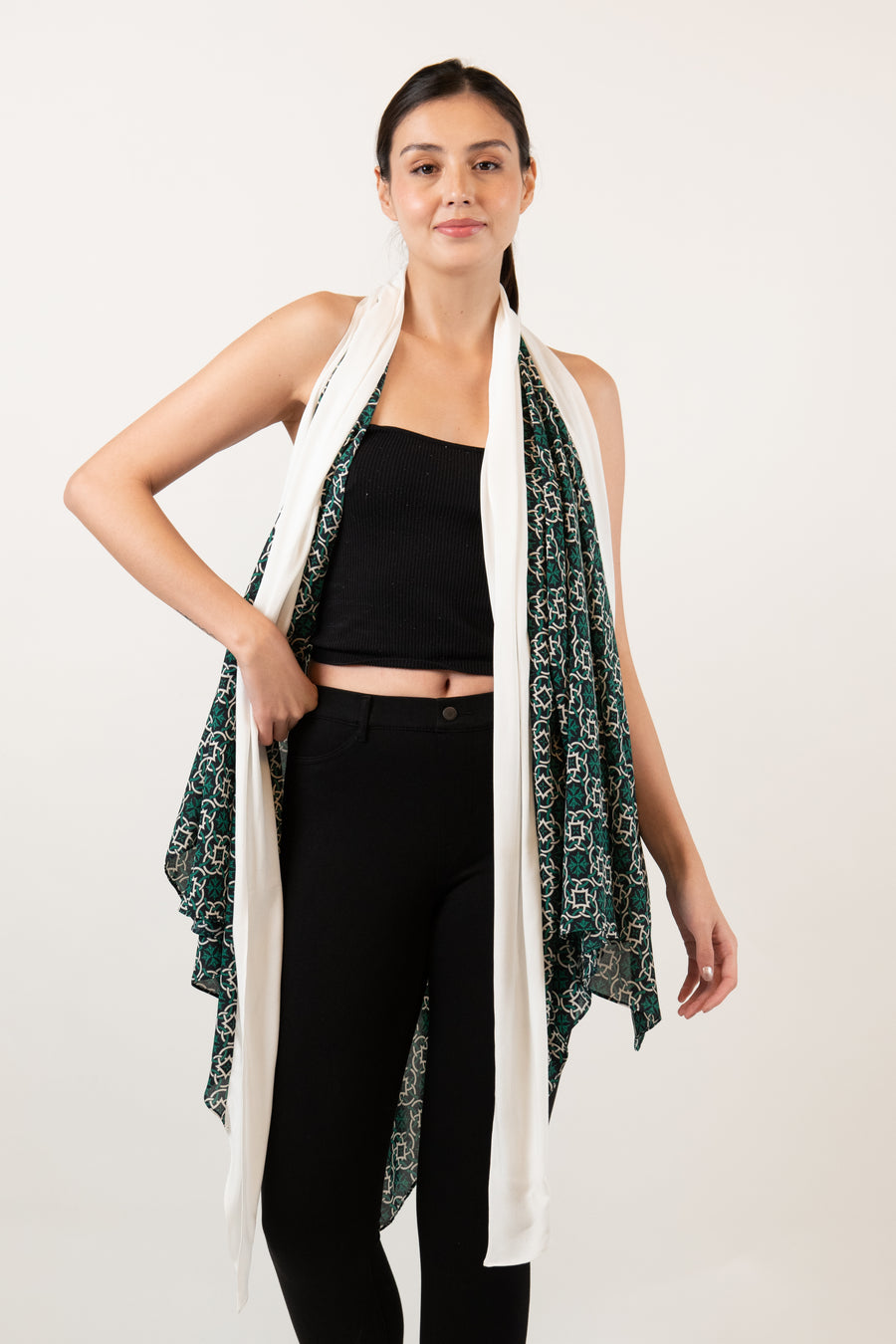 HUMPHRIES Two-Way Draped Kimono (Multi White Combi)