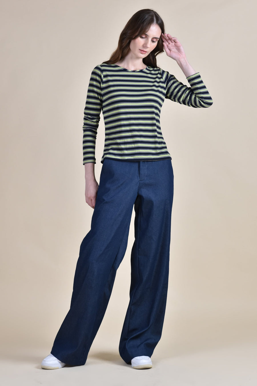IRVINE High Waist Wide Leg Trousers (Soft Denim)