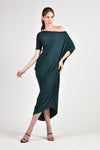 LEVEAU Asymmetrical Maxi Dress (Bottle Green)
