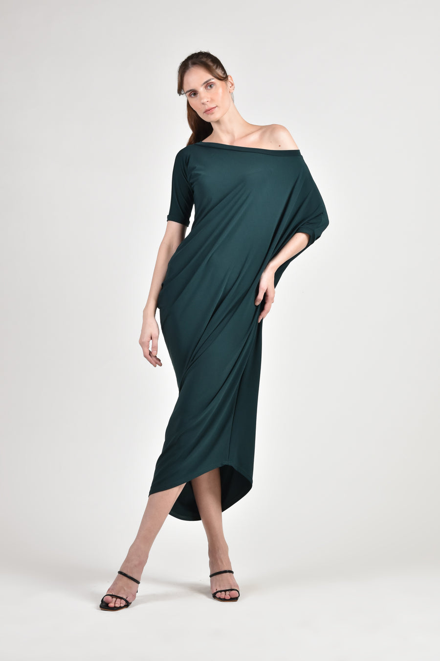 LEVEAU Asymmetrical Maxi Dress (Bottle Green)