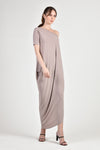 LEVEAU Asymmetrical Maxi Dress (Taupe)