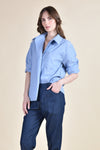 MALLORY One Button Top (Blue Linen)