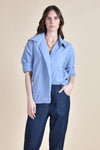 MALLORY One Button Top (Blue Linen)