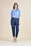 MALLORY One Button Top (Blue Linen)