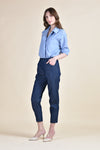 MALLORY One Button Top (Blue Linen)