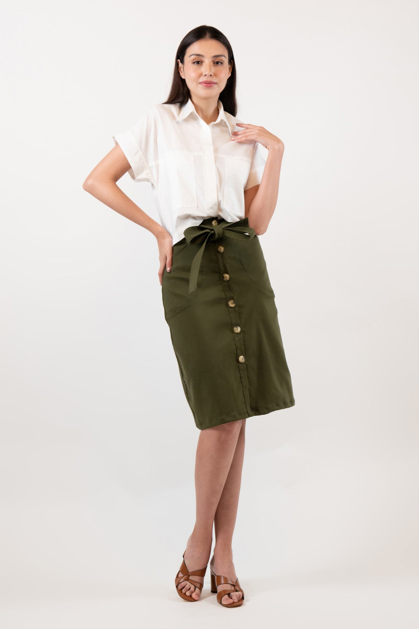Green skirt with belt sale