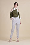 NYX Cold Shoulder Top (Olive Dots)