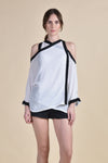 NYX Cold Shoulder Top (White with Black Trim)