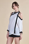 NYX Cold Shoulder Top (White with Black Trim)