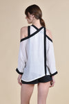 NYX Cold Shoulder Top (White with Black Trim)