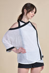 NYX Cold Shoulder Top (White with Black Trim)