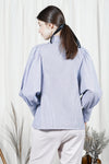 OSHIRO Bishop Sleeve Top (Blue Pinstripes)