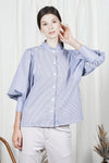 OSHIRO Bishop Sleeve Top (Blue Pinstripes)