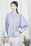 OSHIRO Bishop Sleeve Top (Blue Pinstripes)